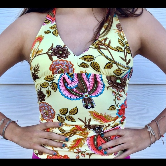 Hapari Swim New Hapari Yellow Floral Halter Tankini Top Poshmark